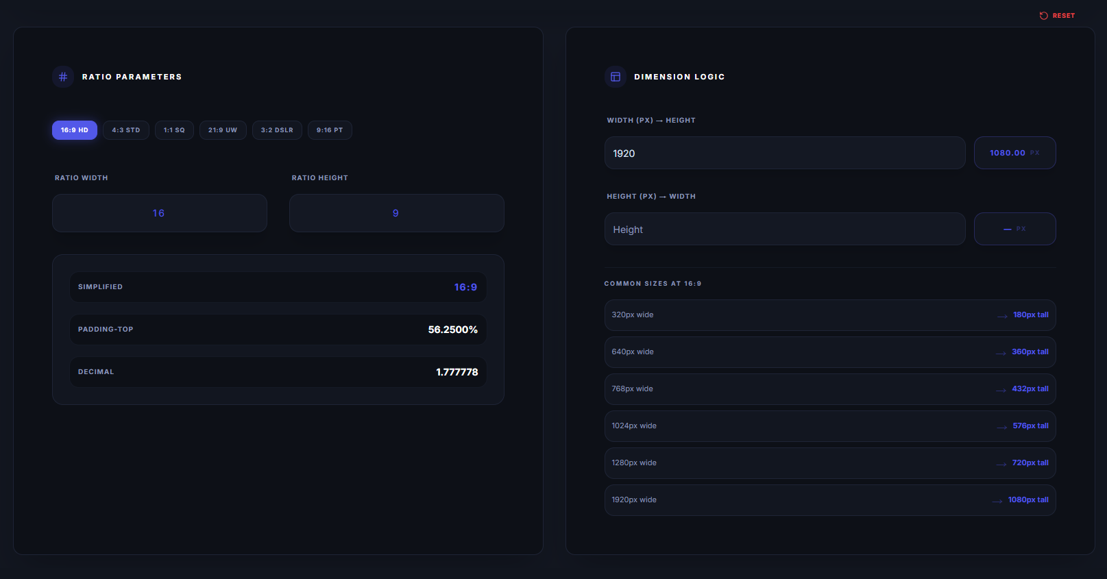 CSS Aspect Ratio Calculator